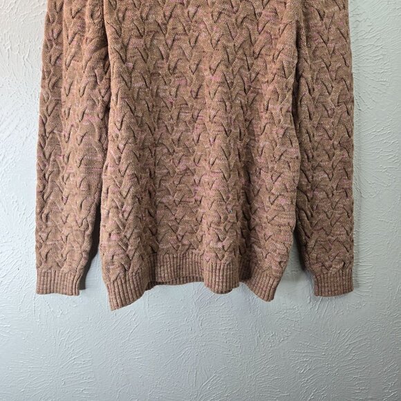 Land's End Drifter Sweater Womens M Brown Chunky Knit Crew Neck Preppy Fishermen - Picture 12 of 14